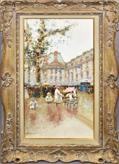 Andre Gisson - Peinture originale impressionniste d'antiquités représentant une scène de rue de Paris - Figure