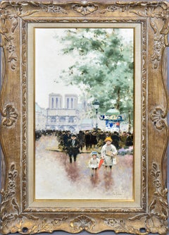 Andre Gisson Antique Original Impressionist Paris Street Scene Figure Painting