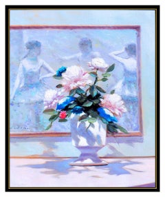 Andre Gisson Original Oil Painting On Canvas Signed Framed Floral Still Life Art