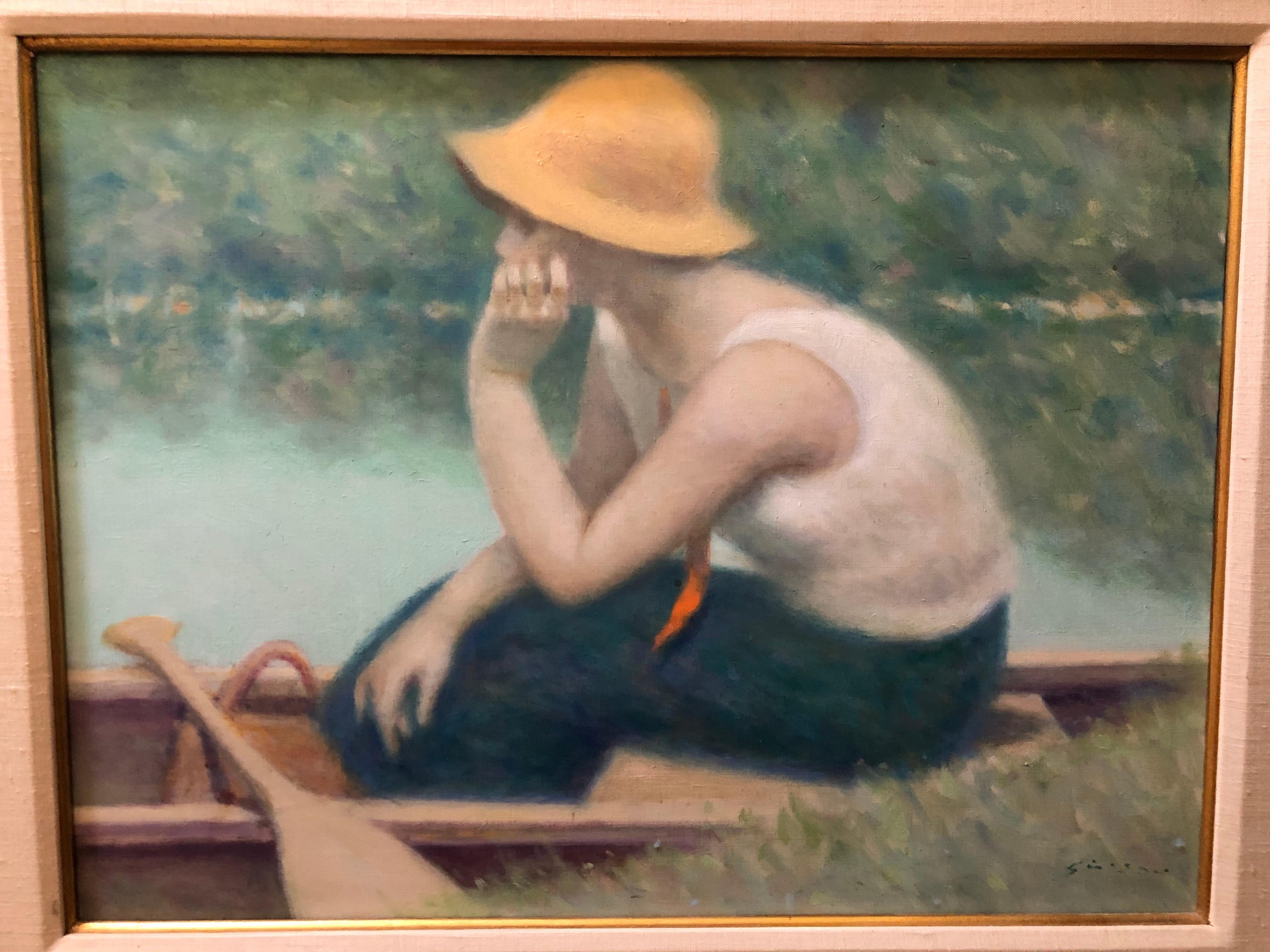 André Gisson Figurative Painting – Andre Gisson Frau am See