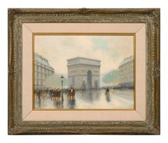 Quadro ad olio su tela dell'Arco di Trionfo, incorniciato, 20° secolo, 12x16