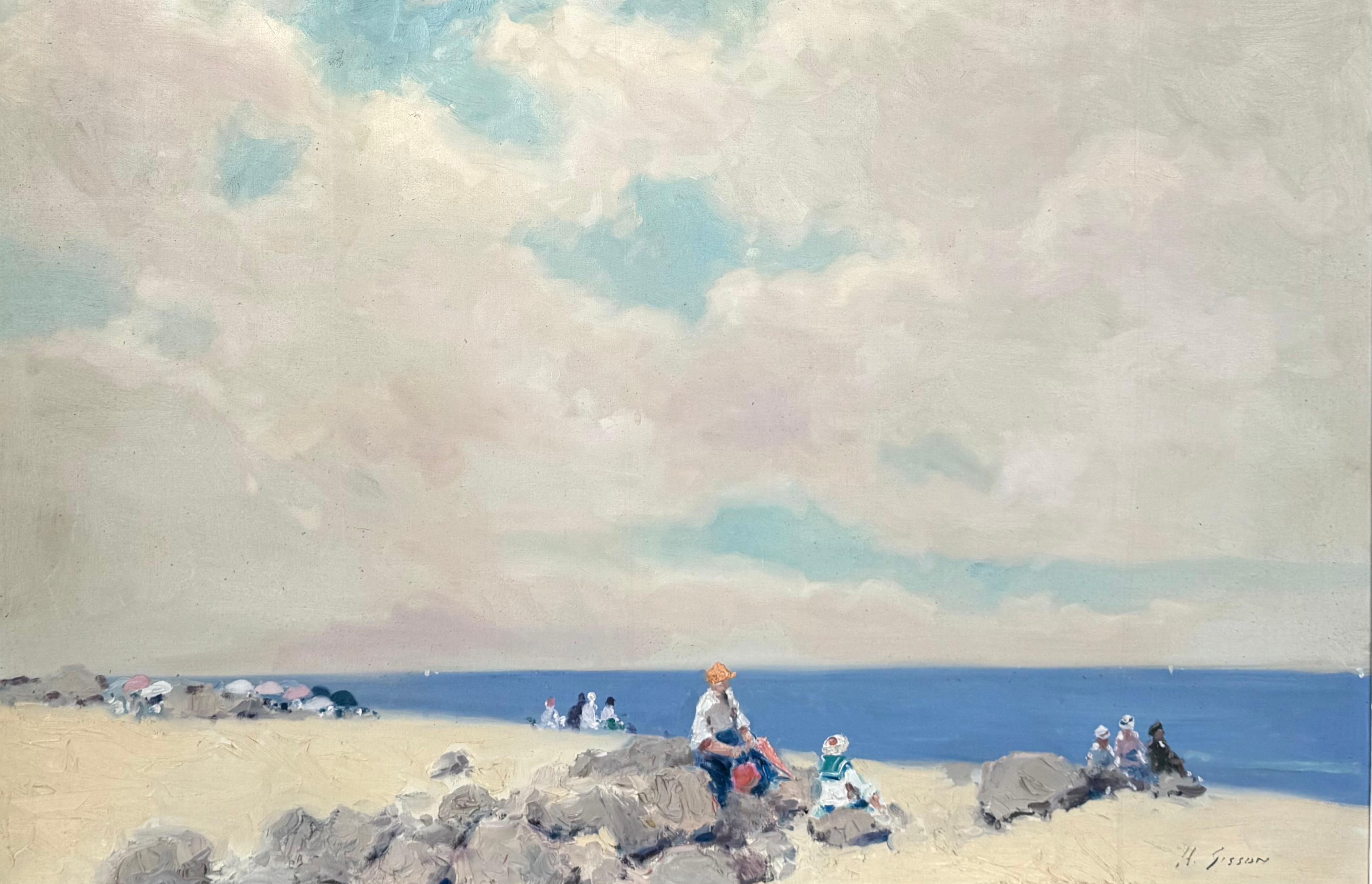 “Beach Day” - Post-Impressionist Painting by André Gisson