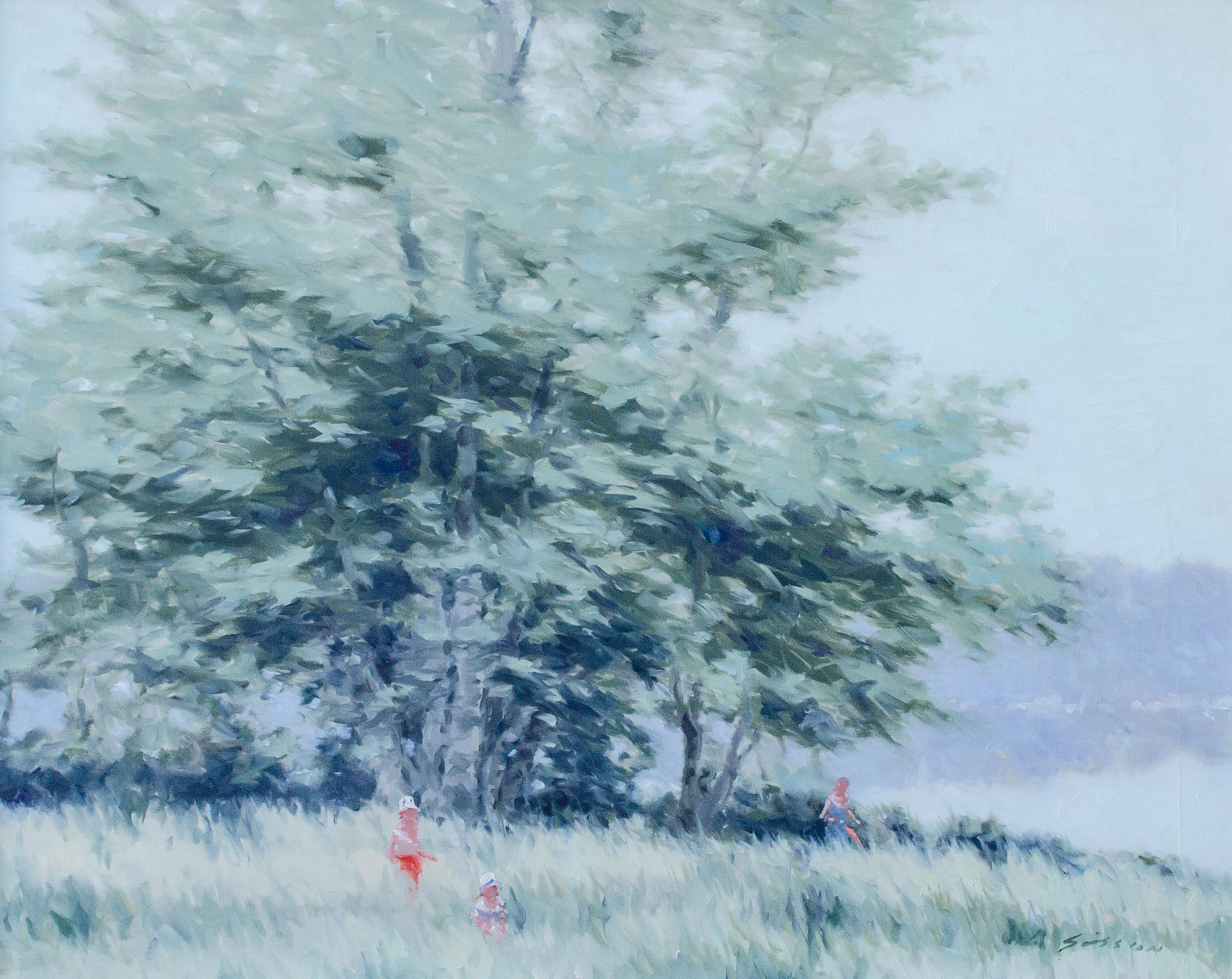 Belle peinture d'André Gisson représentant des Child & Child dans un champ en vente 1