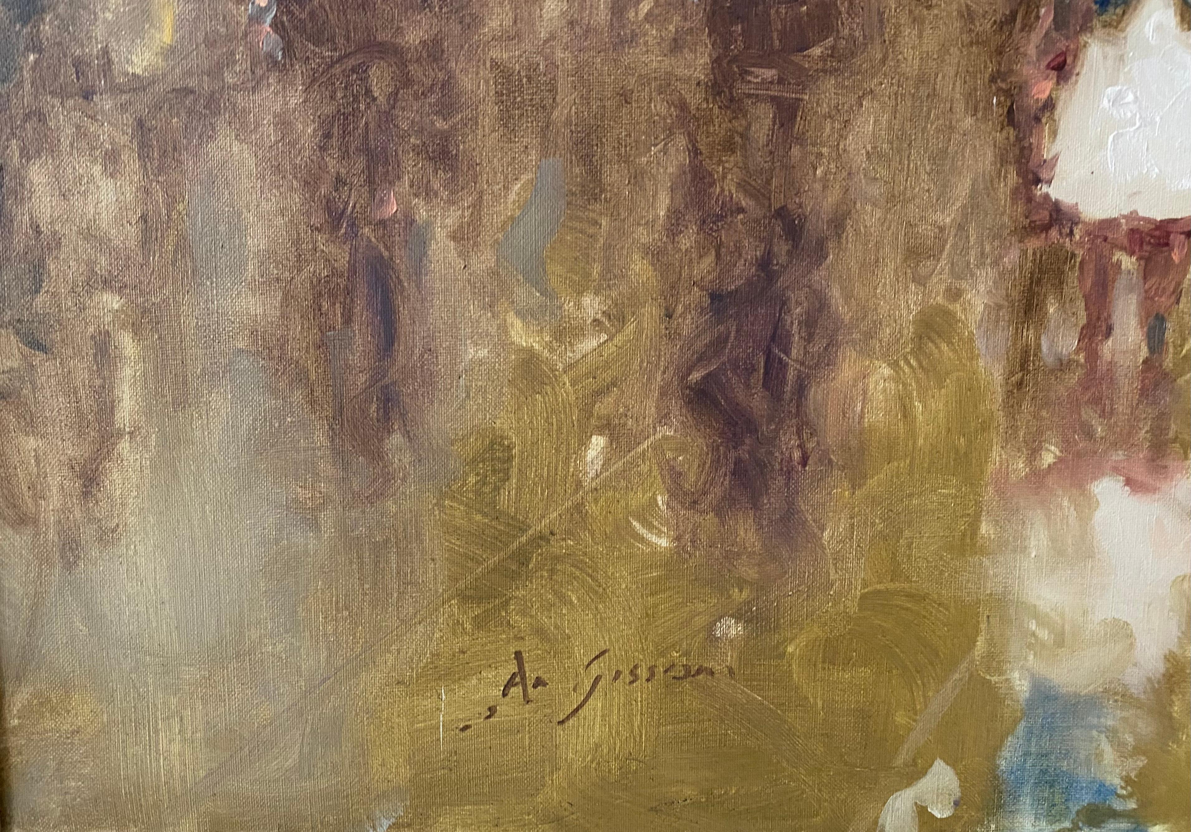 A beautiful post-impressionist rendering of Le Madeleine, in the background and a bustling Paris in the foreground.
Signed lower left, C. 1960
Original French Impressionist frame, measures 31.5 x 43.5 inches.
