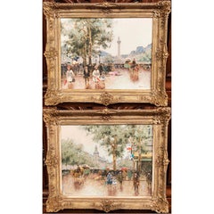 Pair of Oil on Canvas Paris Scenes Paintings in Carved Frames Signed A. Gisson