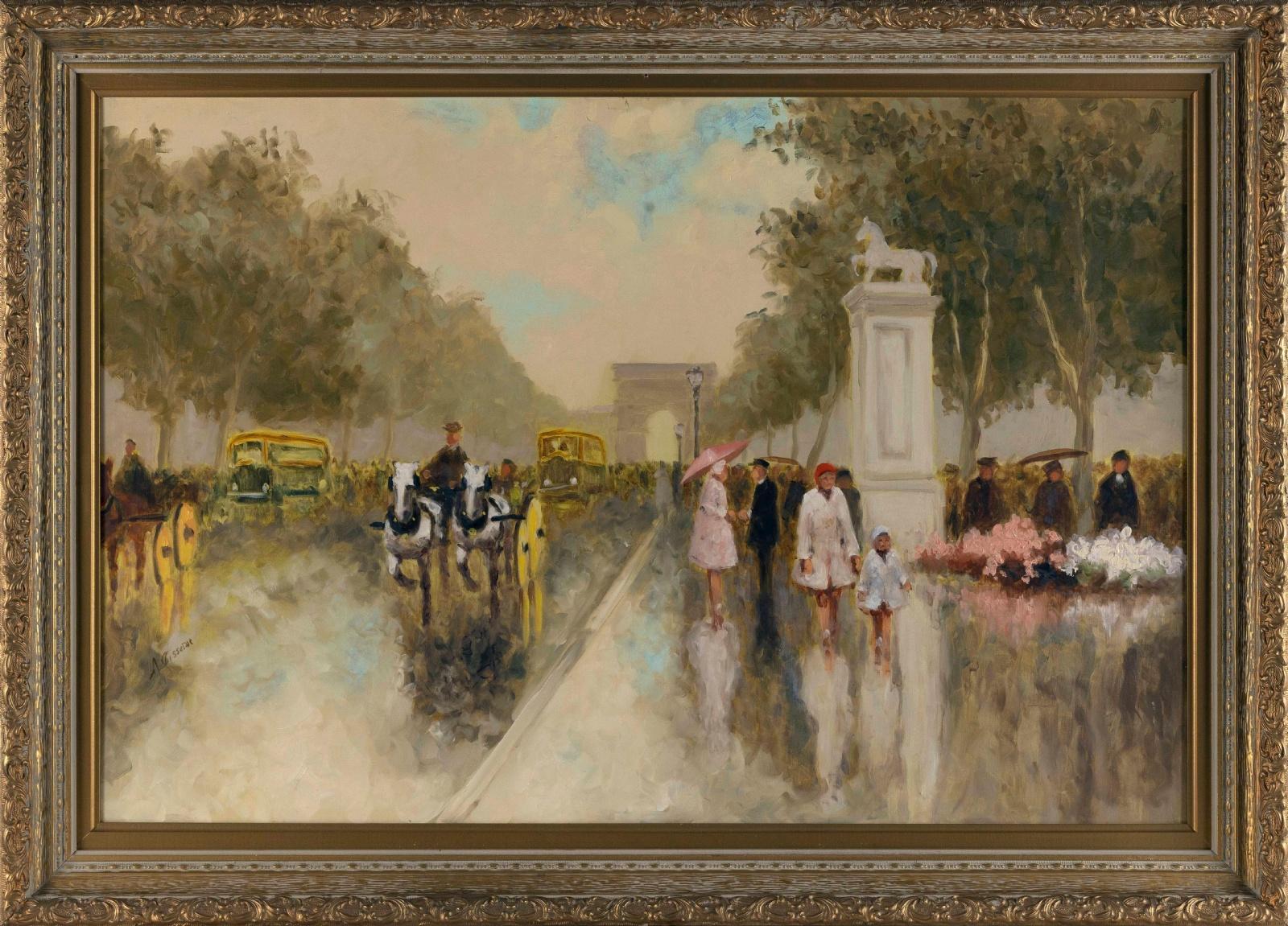 Paris street scene - Painting by André Gisson