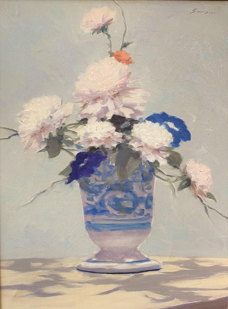 André Gisson Still Life in Blue and White Vase For Sale at 1stDibs
