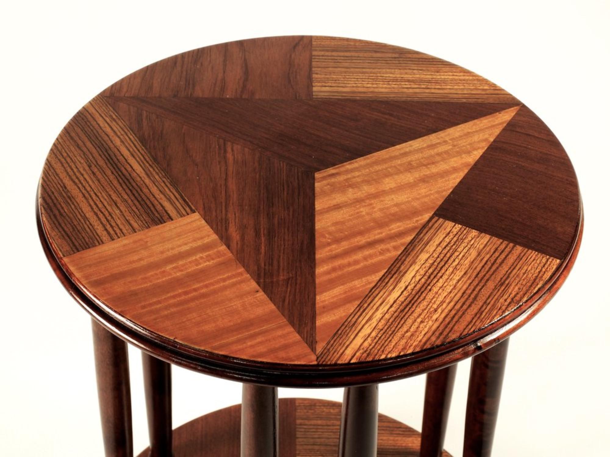 French Modernist Art Deco side table by Andre Groult, circa 1930, with Cubist marquetry in a variety of exotic hardwoods. 17