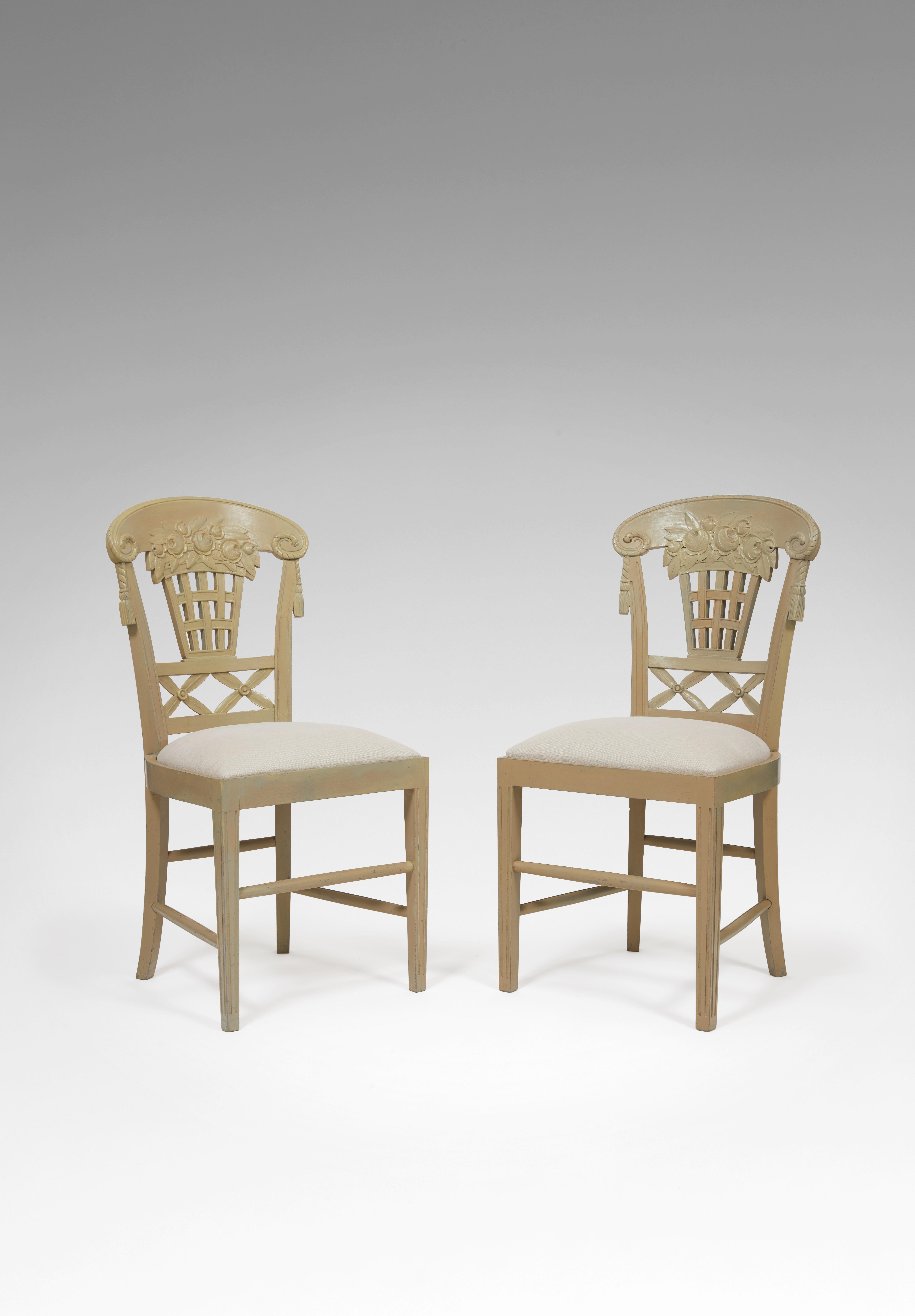 French André Groult, Set of Two Chairs Carved from Louis Sue's Drawings, circa 1912
