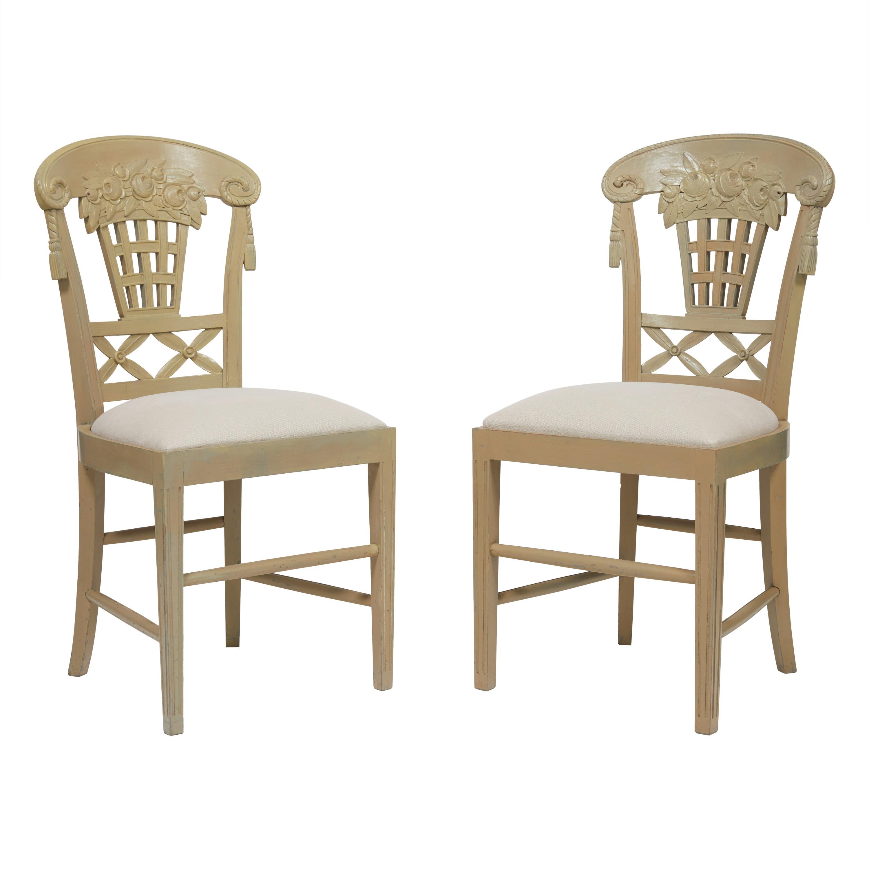 André Groult, Set of Two Chairs Carved from Louis Sue's Drawings, circa 1912