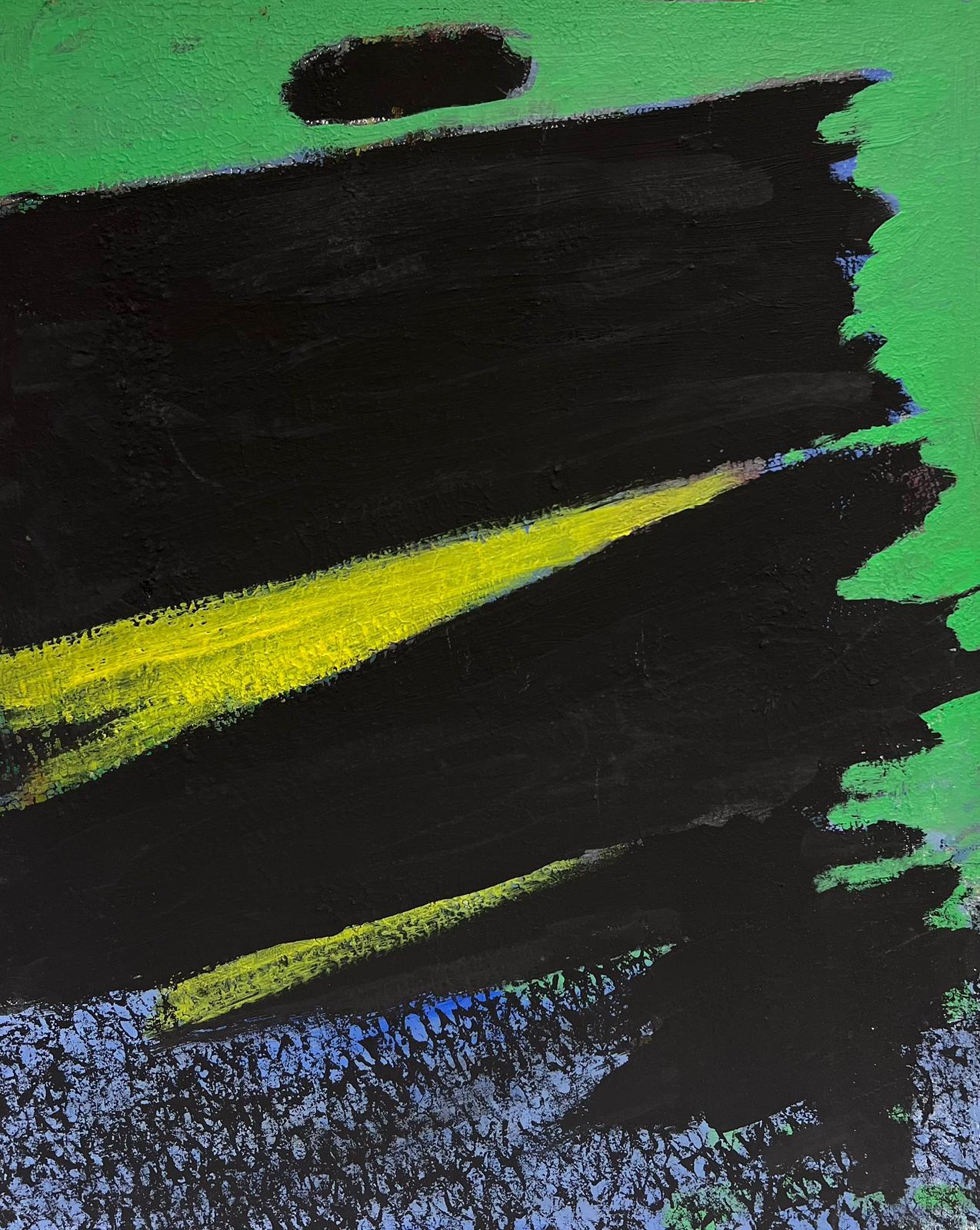 Peinture à l'huile abstraite expressionniste noire et verte grande toile contemporaine - Painting de Andre Guillou