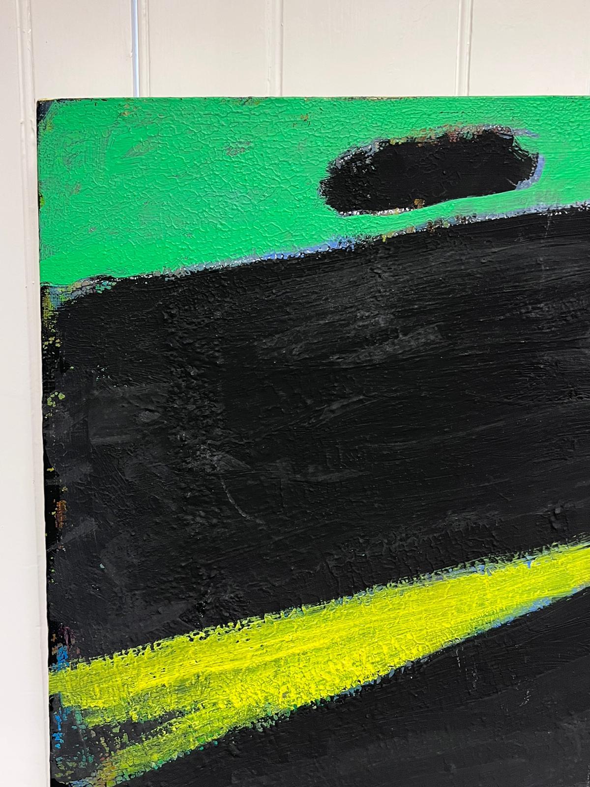 Peinture à l'huile abstraite expressionniste noire et verte grande toile contemporaine - Expressionnisme abstrait Painting par Andre Guillou