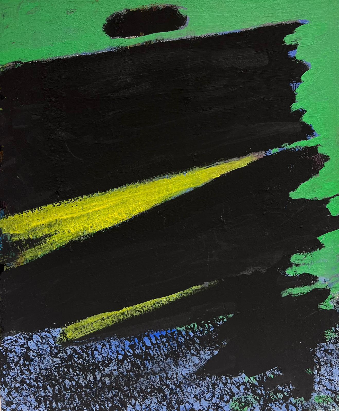 Abstract Painting Andre Guillou - Peinture à l'huile abstraite expressionniste noire et verte grande toile contemporaine