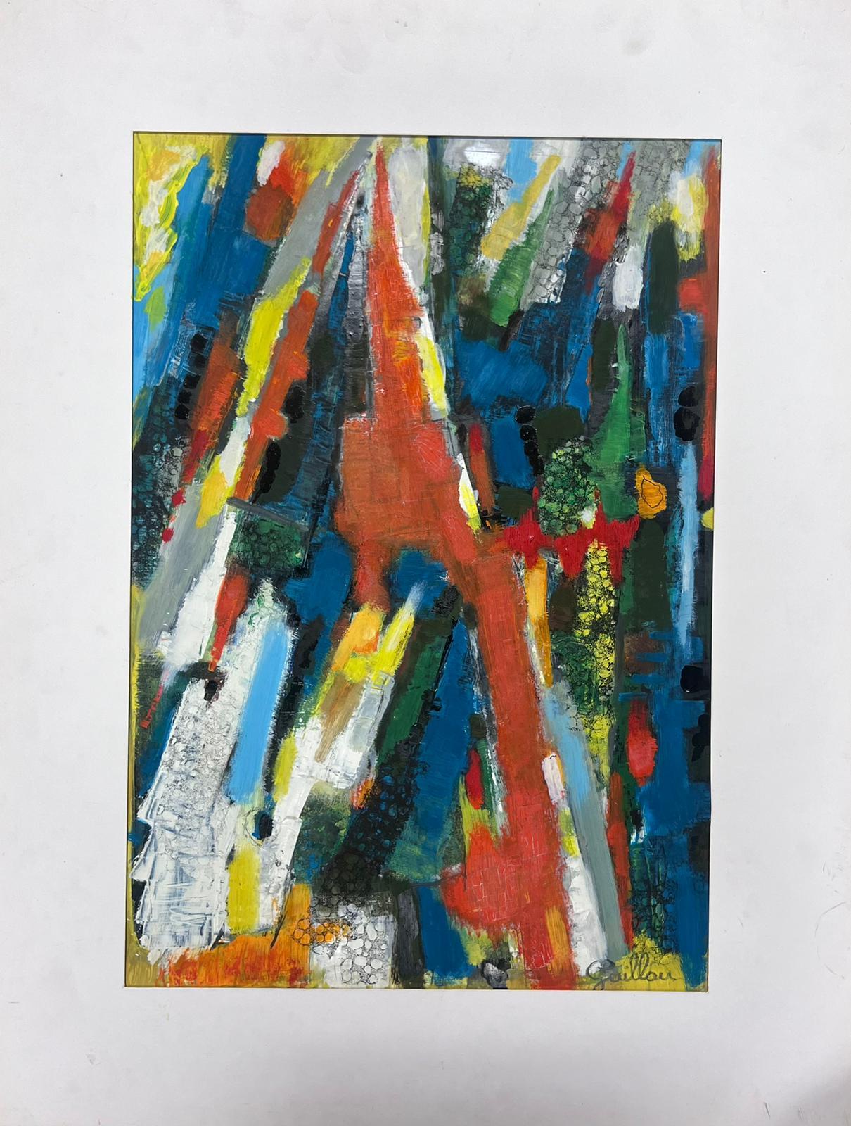Abstract Expressionist composition
by Andre Guillou (French 1925-2017) 
signed oil on board stuck on board, mounted
mount: 25.5 x 19.75 inches
board: 19 x 13 inches
provenance: the artists estate, France
condition: very good and sound condition