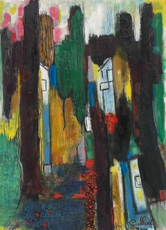Pittura ad olio astratta espressionista francese del 20° secolo, con un'esplosione di colori