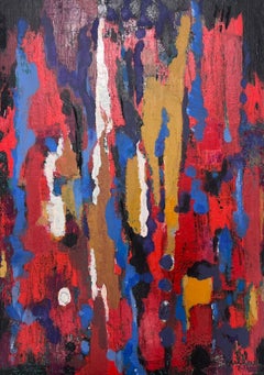 Pittura ad olio astratta espressionista francese del 20° secolo, con un'esplosione di colori