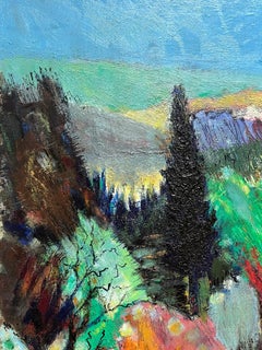 French Modernist Large Oil Painting Autumn Trees in Provence Landscape d. 2002