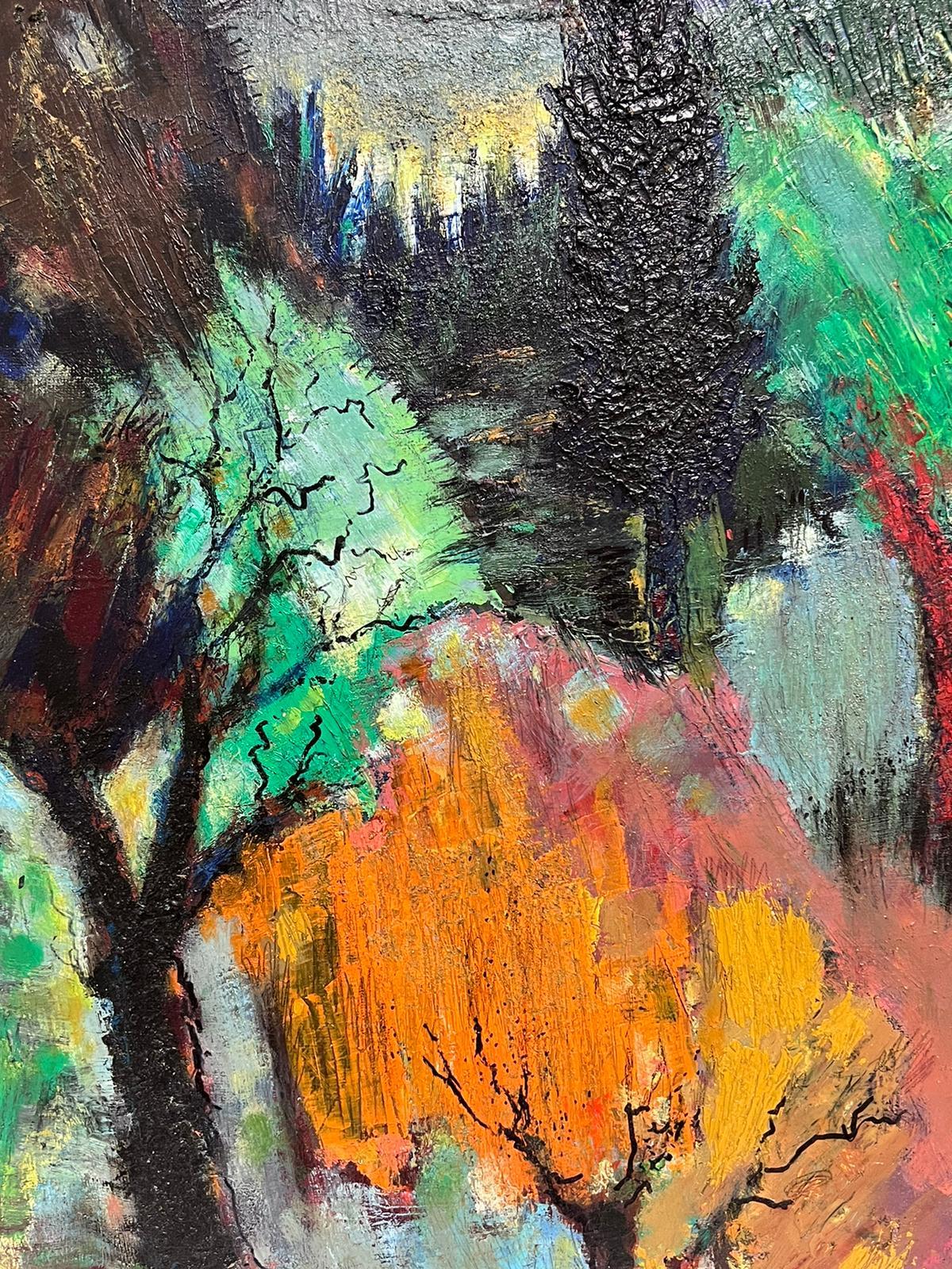 Gran óleo modernista francés Paisaje otoñal en Provenza d. 2002 - Painting Moderno de Andre Guillou