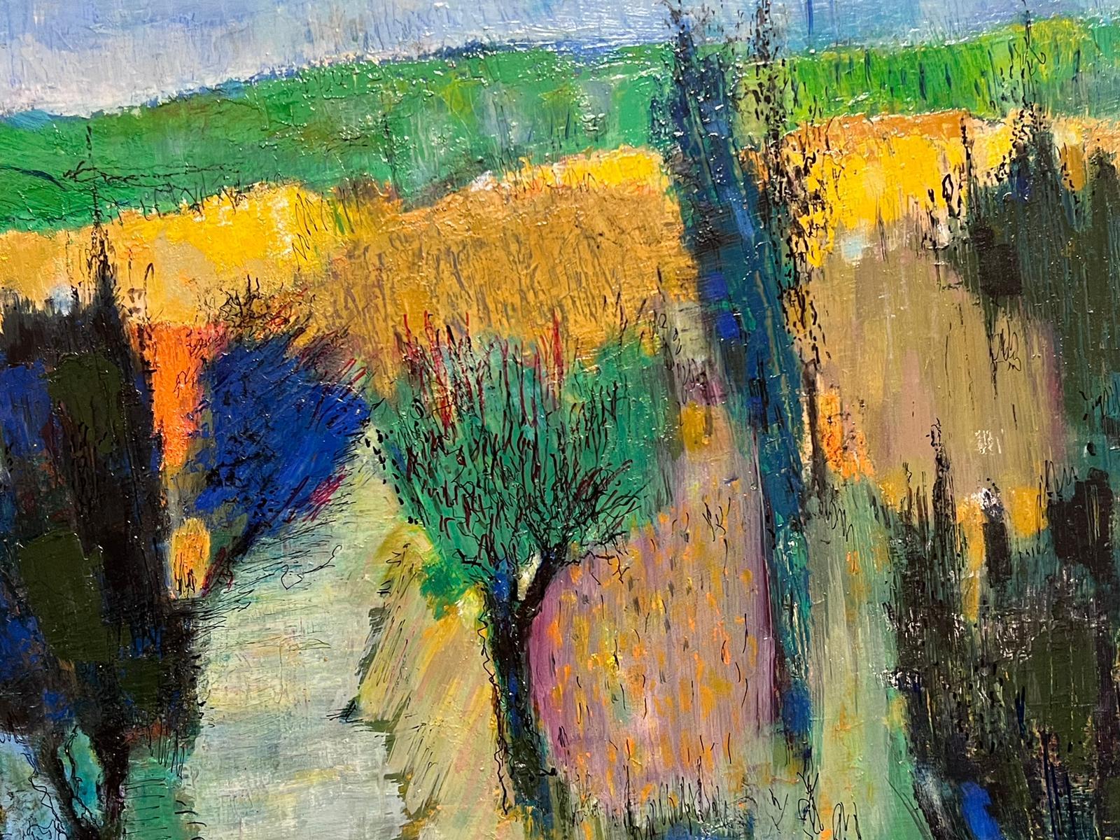 French Modernist Oil Painting Pathway in Sun Scorched Provence Landscape For Sale 3