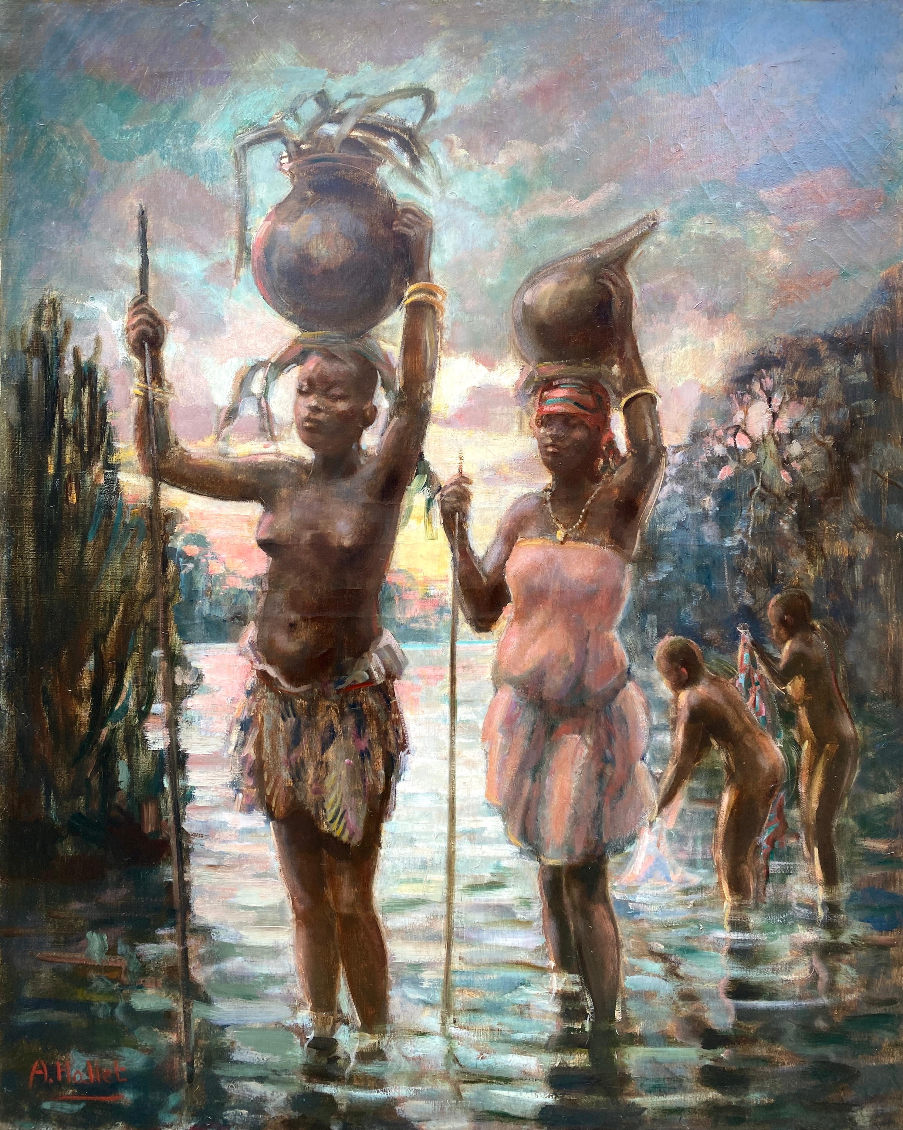 André Hallet, Liège, Belgium 1890 – 1959 Kisenyi, Rwanda, 'The Water Carriers' For Sale 1
