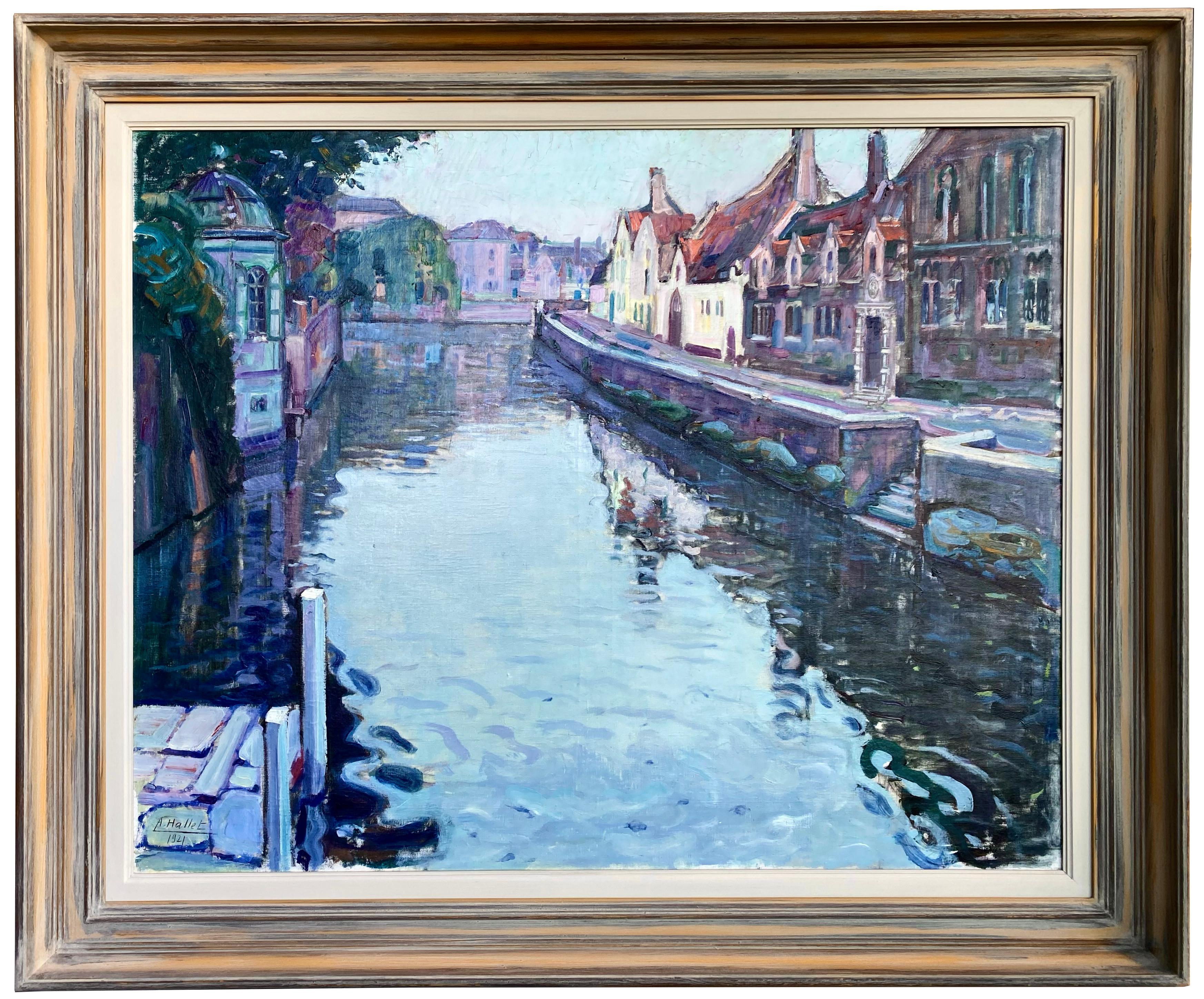 André Hallet
Liège, Belgique 1890 - 1959 Kisenyi, Rwanda
Peintre belge

Vue du canal depuis le Meebrug, Bruges

Description : Cette peinture évocatrice présente une vue sereine du canal depuis le Meebrug, l'un des ponts en pierre les plus