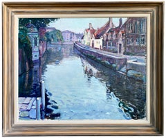 The 'Canal View from the Meebrug, Bruges' par André Hallet (1890 - 1959), daté de 1921
