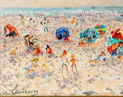 Ebbe, schönes Wetter, französischer Postimpressionist, Strandszene, farbenfrohe Leinwand