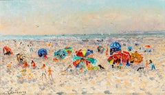 Ebbe, schönes Wetter, französischer Postimpressionist, Strandszene, farbenfrohe Leinwand
