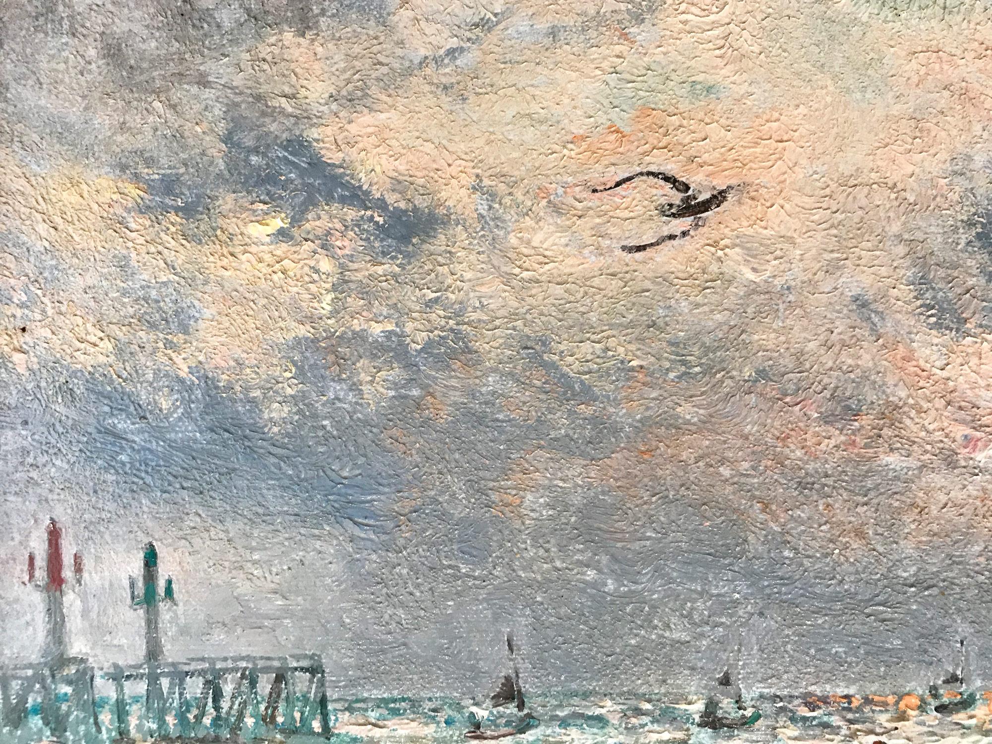 Peinture à l'huile sur toile post-impressionniste française « Scène de mer avec personnages » en vente 6