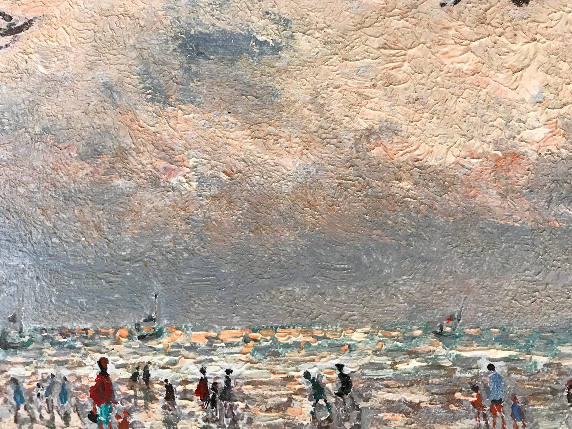 Peinture à l'huile sur toile post-impressionniste française « Scène de mer avec personnages » en vente 7