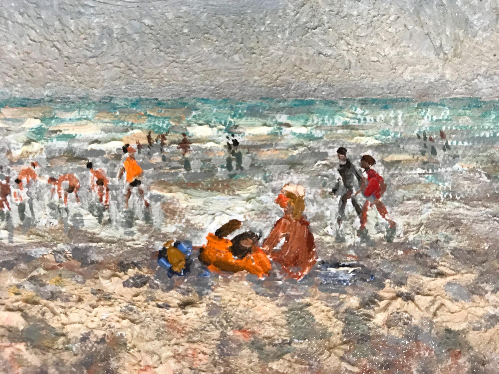 Peinture à l'huile sur toile post-impressionniste française « Scène de mer avec personnages » en vente 8