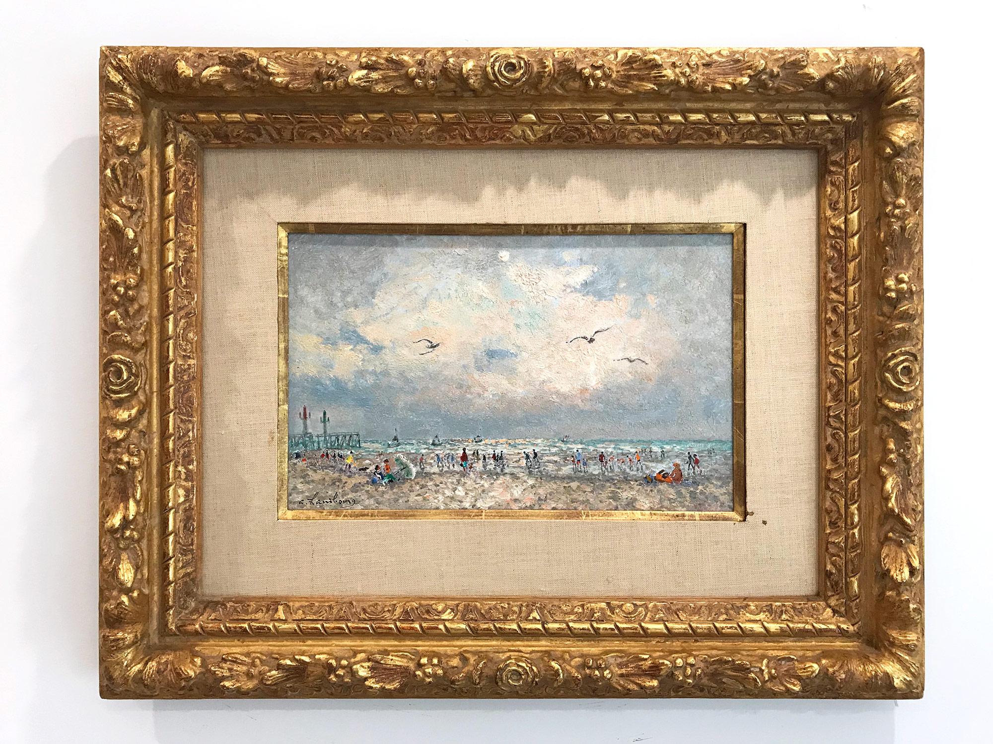 Peinture à l'huile sur toile post-impressionniste française « Scène de mer avec personnages » en vente 13