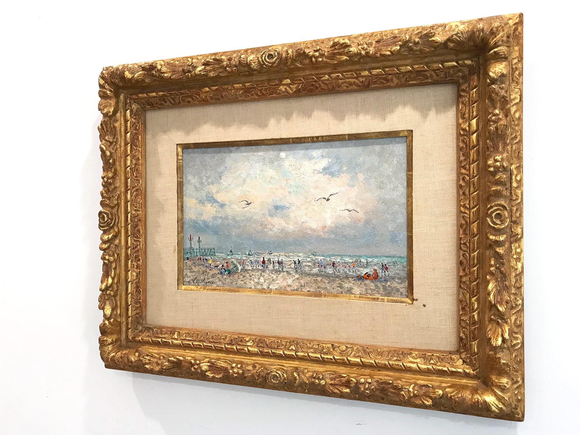 Peinture à l'huile sur toile post-impressionniste française « Scène de mer avec personnages » en vente 14