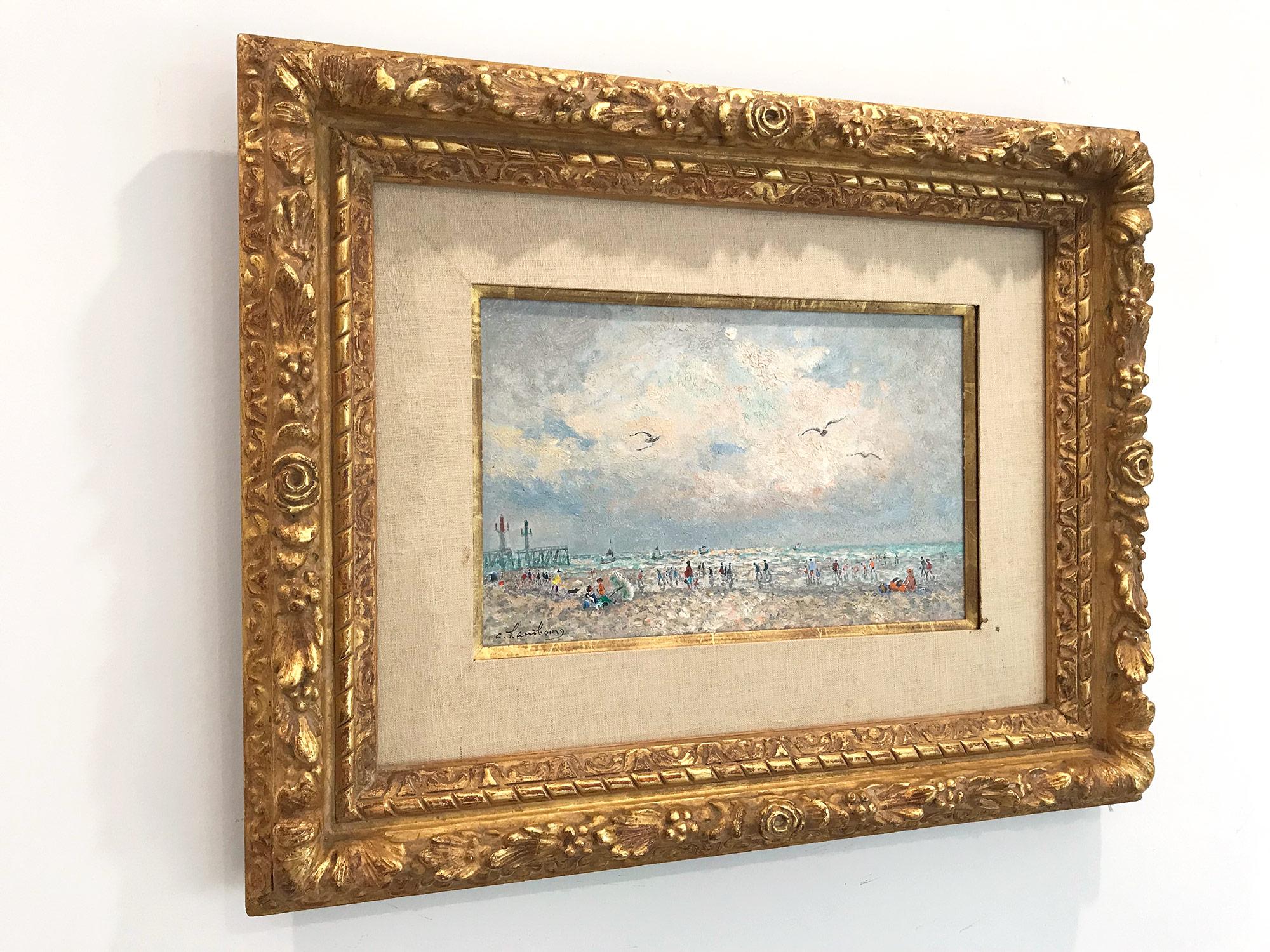 Peinture à l'huile sur toile post-impressionniste française « Scène de mer avec personnages » en vente 15