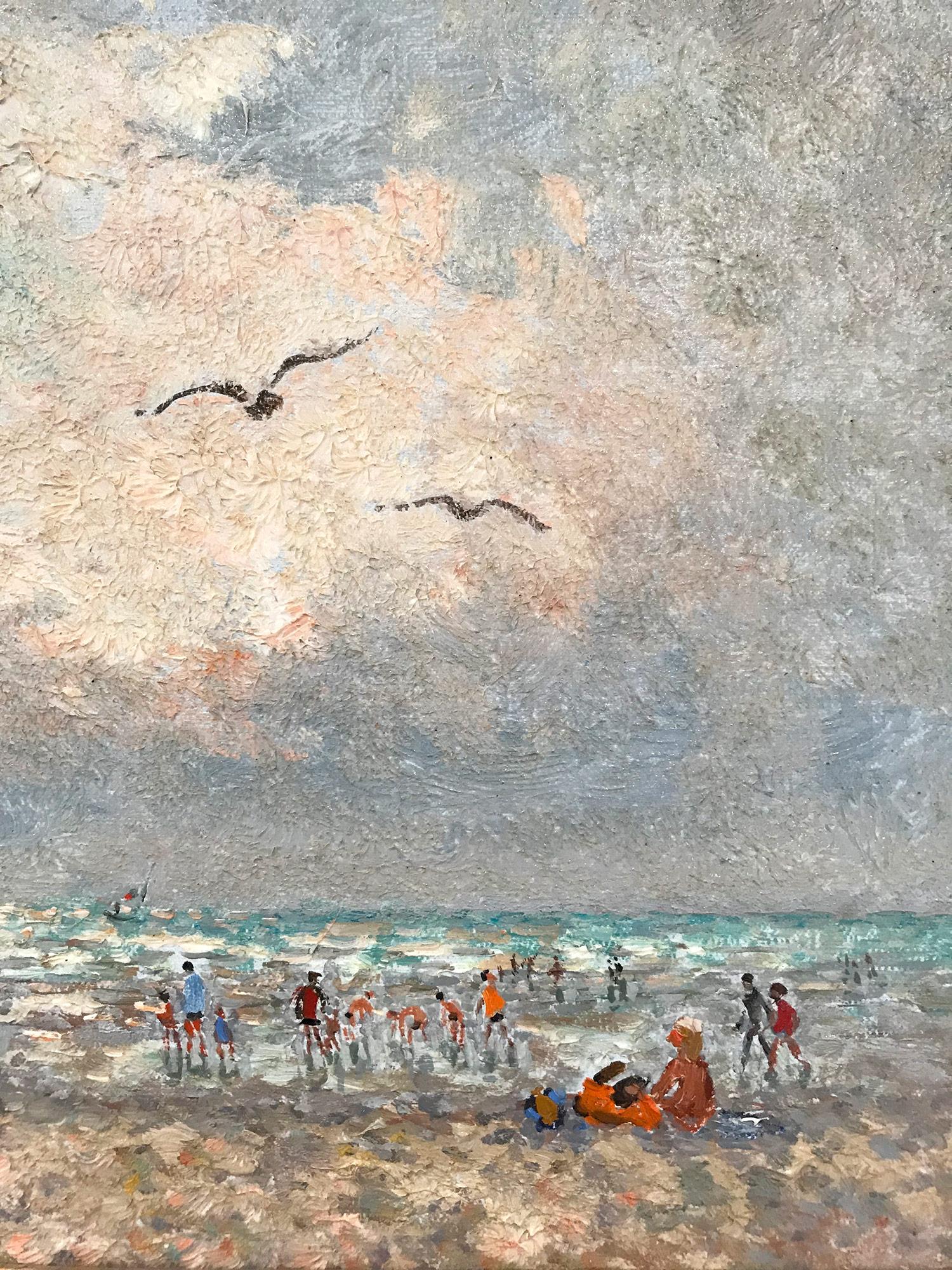 Peinture à l'huile sur toile post-impressionniste française « Scène de mer avec personnages » - Post-impressionnisme Painting par Andre Hambourg