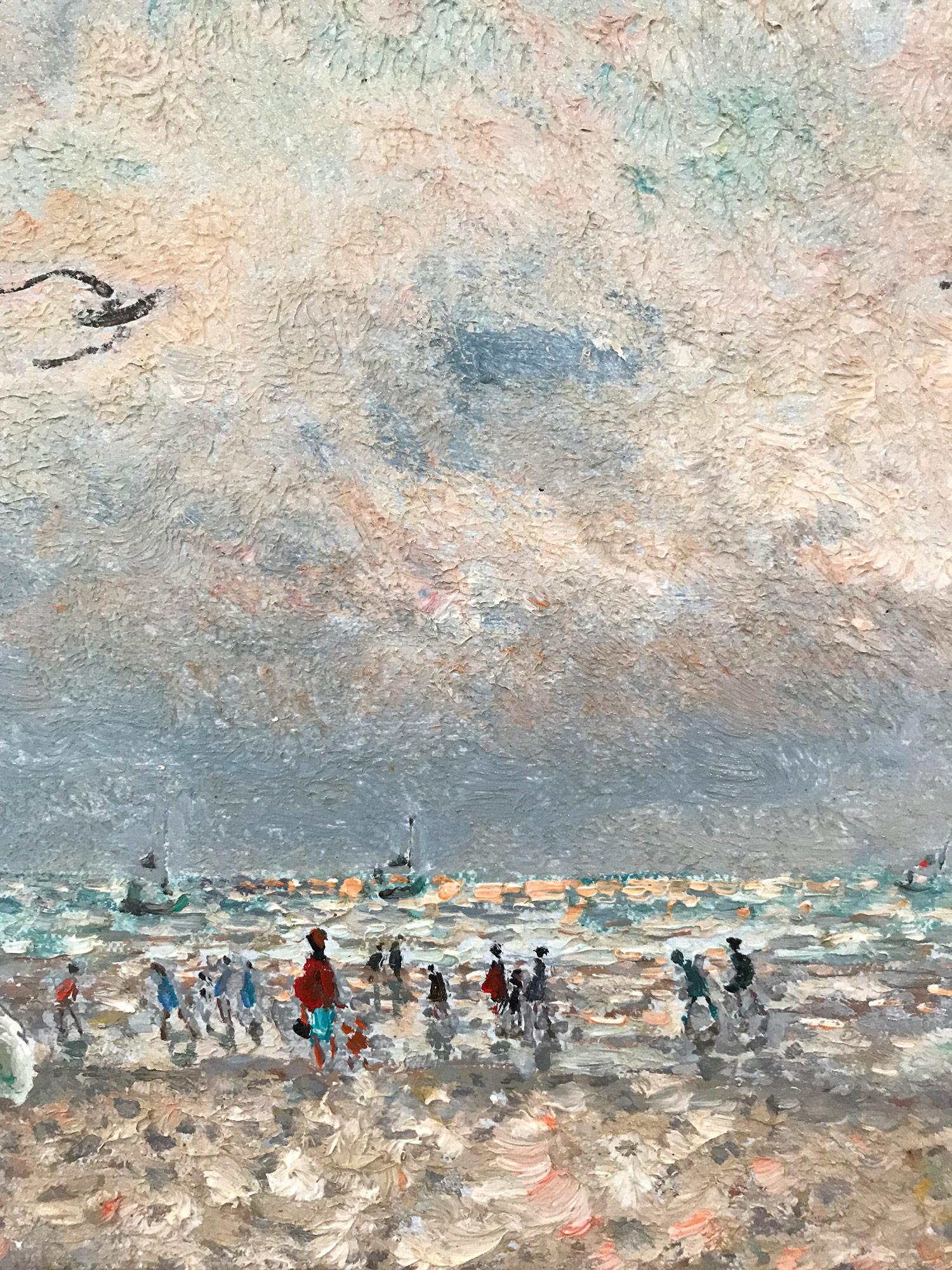 Peinture à l'huile sur toile post-impressionniste française « Scène de mer avec personnages » - Marron Figurative Painting par Andre Hambourg