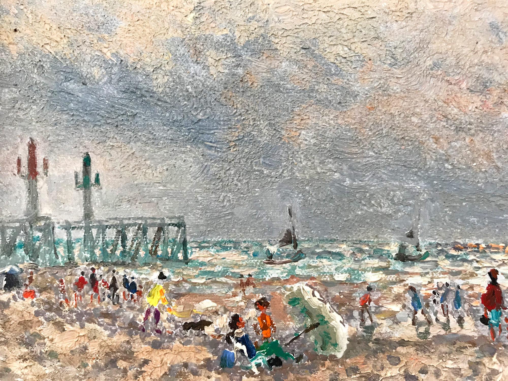 Une merveilleuse huile représentant une scène de plage avec des personnages. Cette pièce, qui compte parmi les artistes français les plus renommés, est un excellent exemple des scènes de plage de Hambourg, de style genre. Influencé par ses voyages