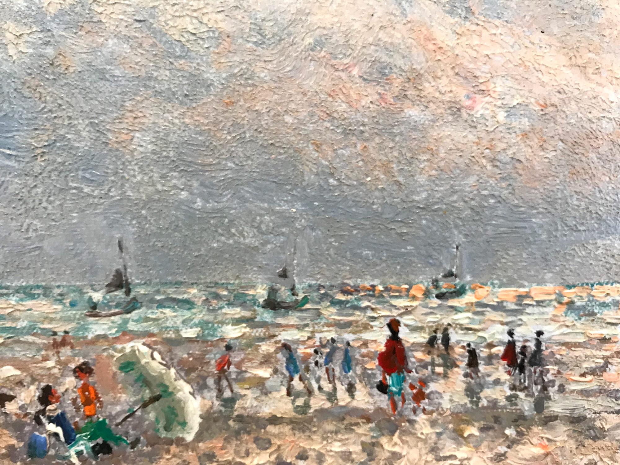 Peinture à l'huile sur toile post-impressionniste française « Scène de mer avec personnages » en vente 2