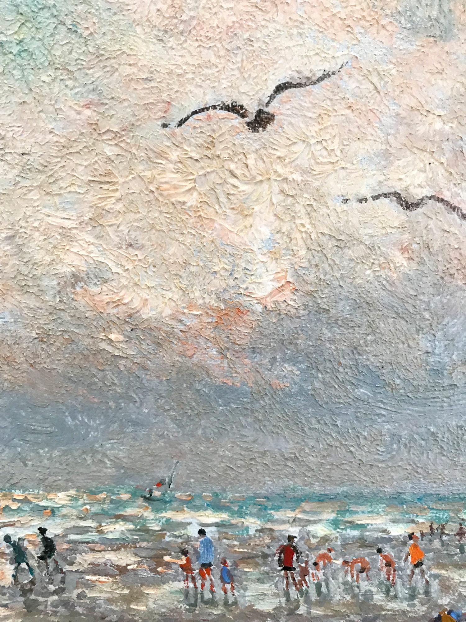 Peinture à l'huile sur toile post-impressionniste française « Scène de mer avec personnages » en vente 3