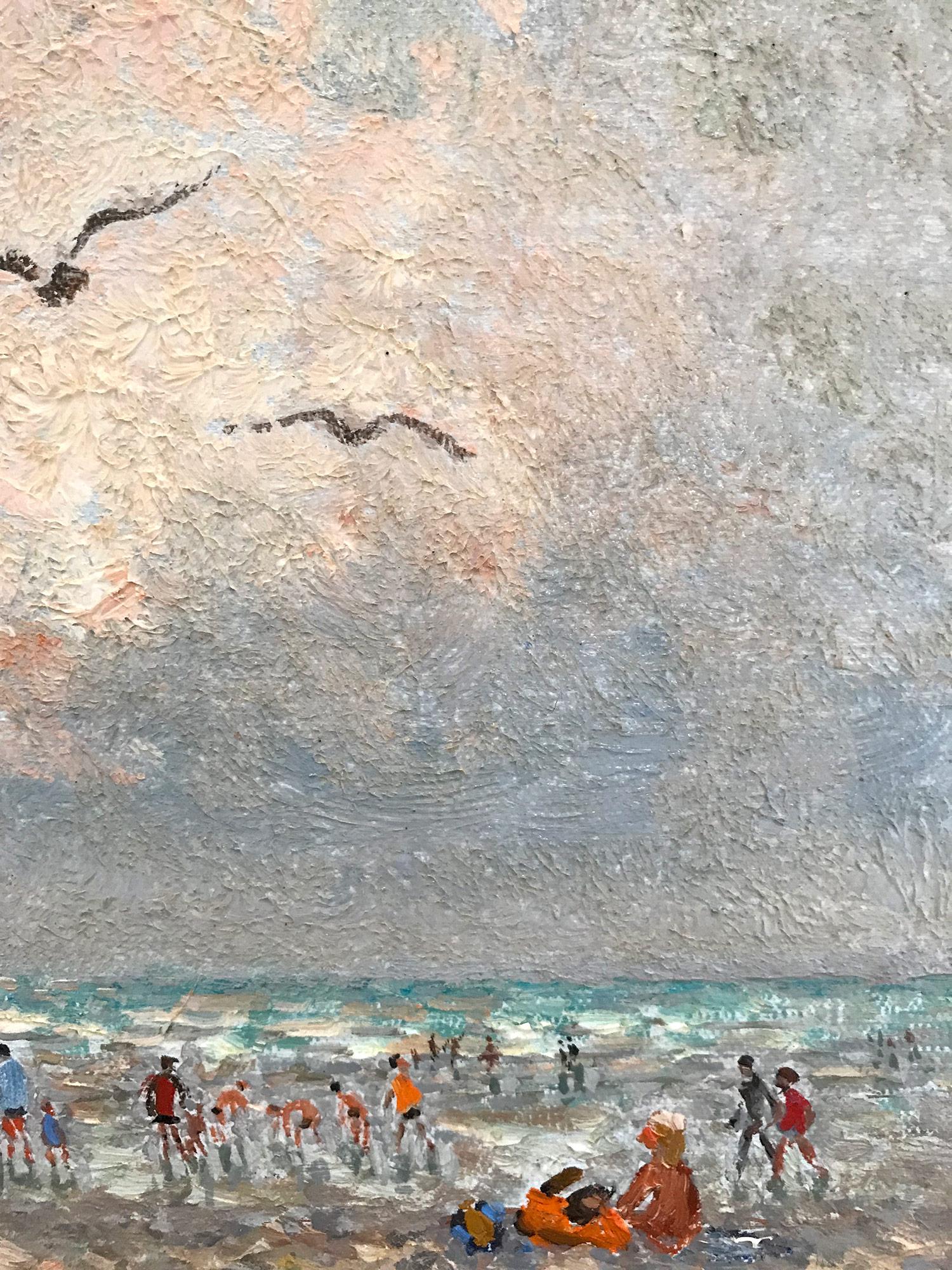 Peinture à l'huile sur toile post-impressionniste française « Scène de mer avec personnages » en vente 4