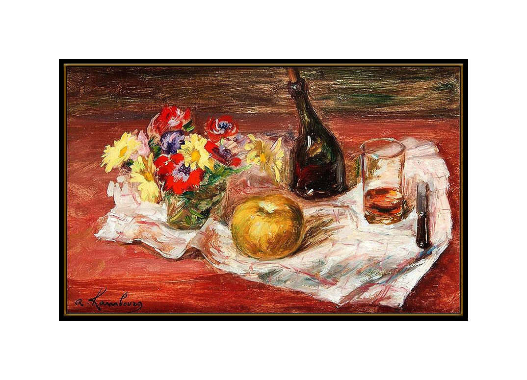 ANDRE HAMBOURG Original OIL PAINTING on CANVAS Floral Still Life Authentic ART - Painting by Andre Hambourg