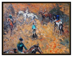 Andre Hambourg Original Painting Oil On Canvas Signed Horse Racing Sports Framed