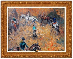 Andre Hambourg Original Painting Oil On Canvas Signed Horse Racing Sports Framed