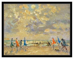 Andre Hambourg Original Painting Oil On Canvas Signed Landscape Beach Framed Art