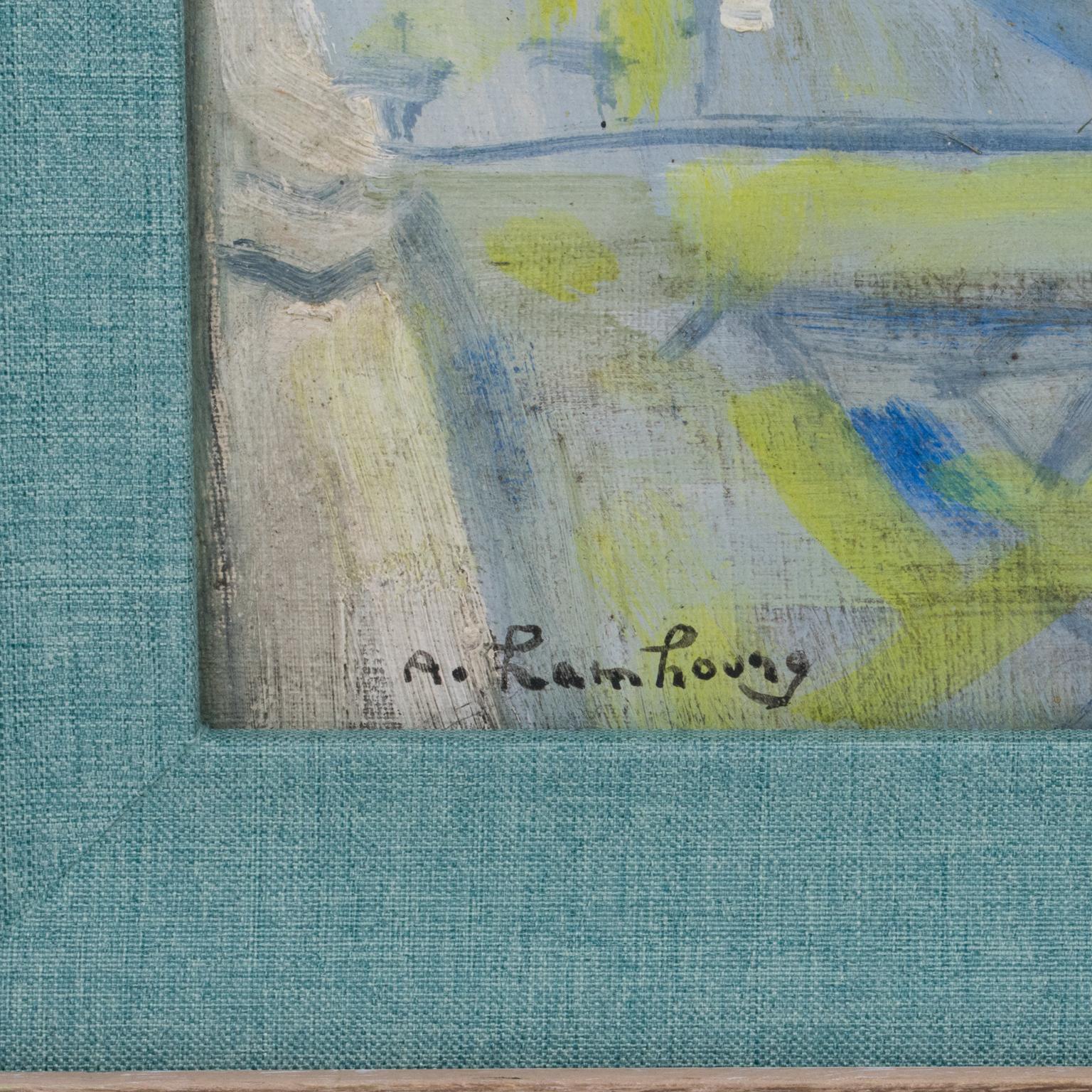 Questo elegante olio su tela montata è opera di André Hambourg (Francia, 1909-1999) e presenta una composizione in riva al mare. L'opera è firmata nell'angolo in basso a sinistra. Il paesaggio è un'incantevole composizione a colori pastello, in riva