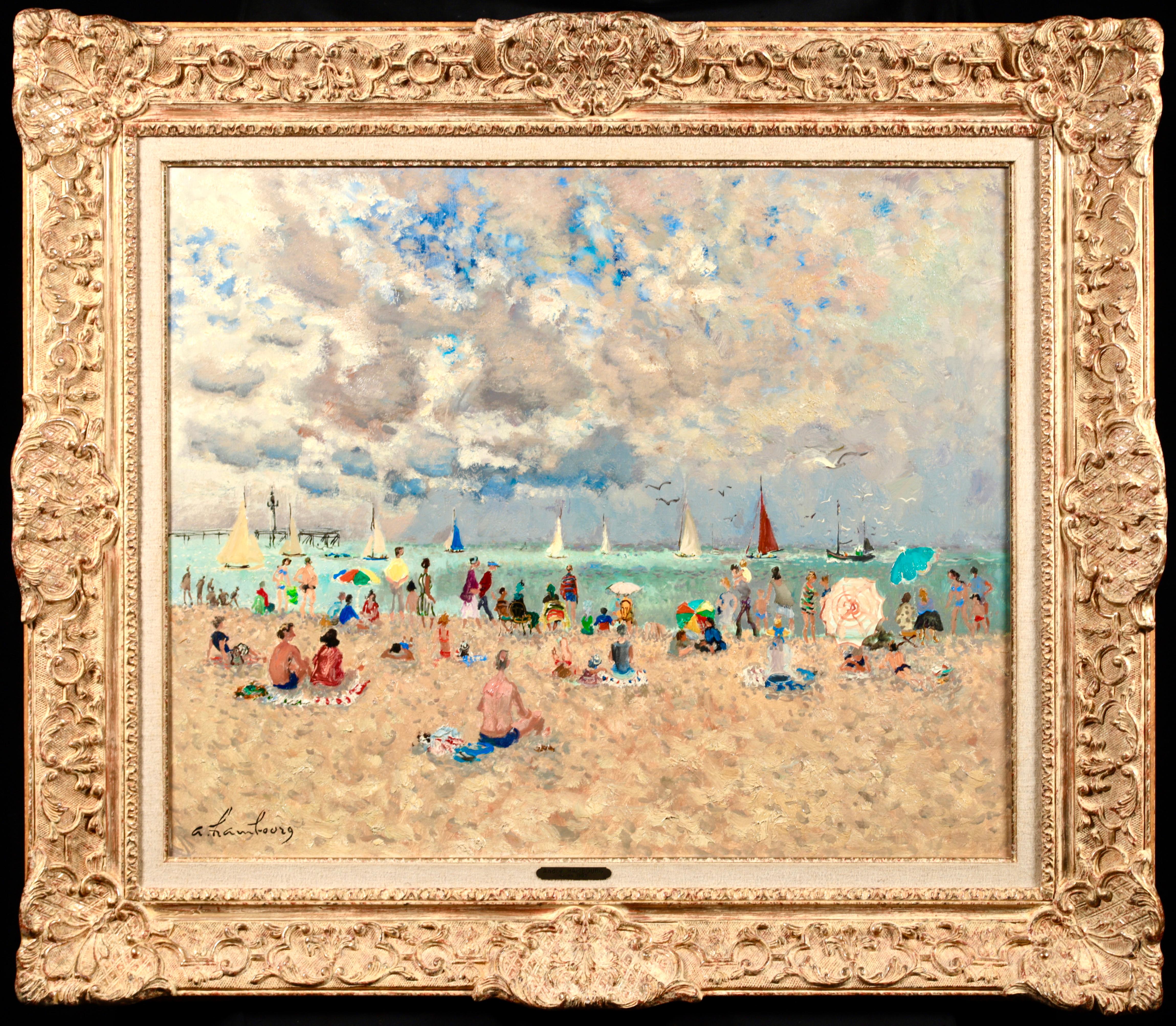 Andre Hambourg Landscape Painting - Deauville - Modern Coastal Sea Landscape Oil Painting by André Hambourg