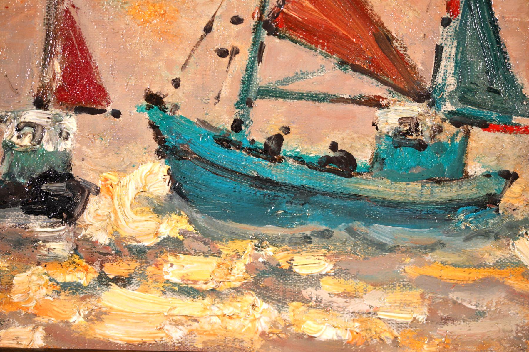 En mer, l'apres midi en Octobre -Modern Oil, Boats in Seascape by Andre Hambourg 1