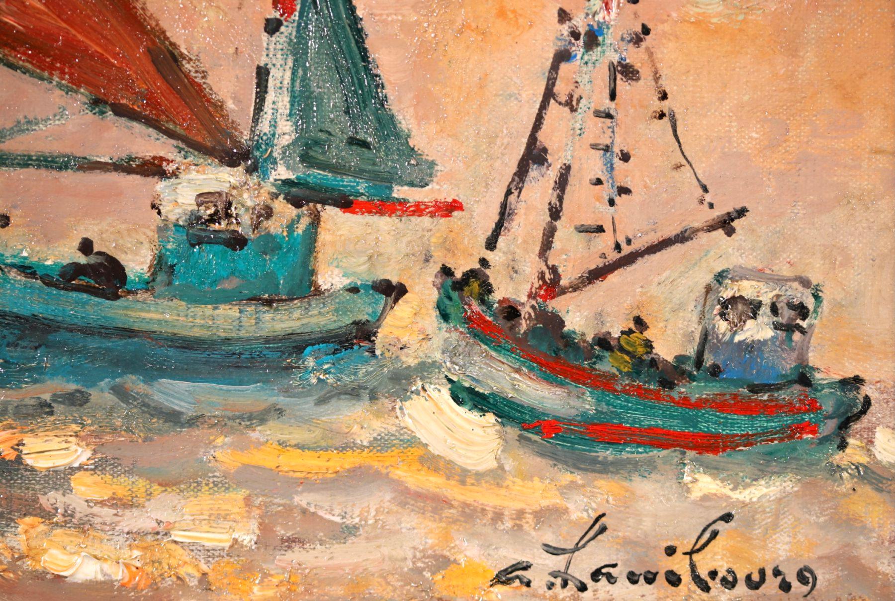 En mer, l'apres midi en Octobre -Modern Oil, Boats in Seascape by Andre Hambourg 3