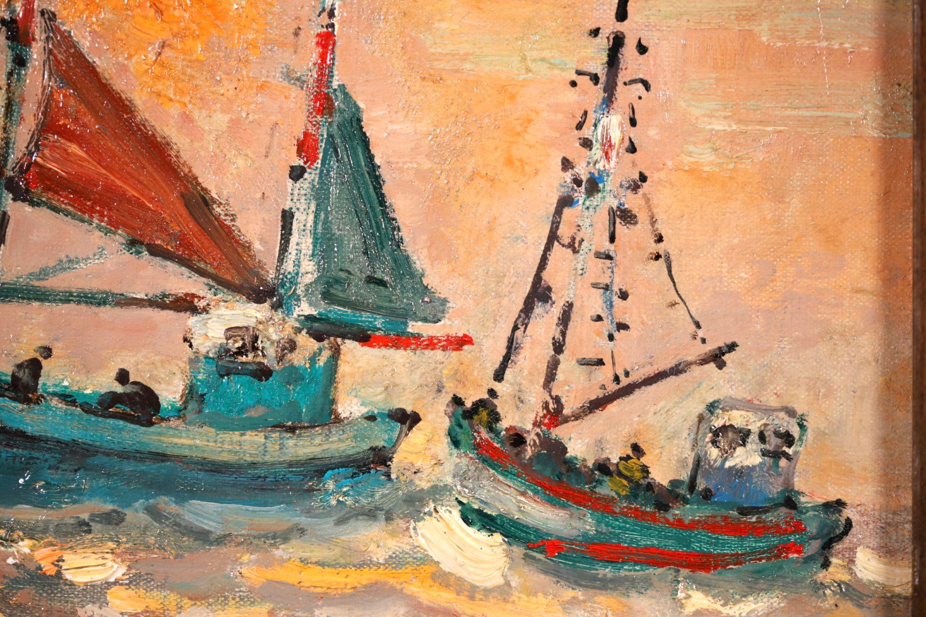 En mer, l'apres midi en Octobre -Modern Oil, Boats in Seascape by Andre Hambourg 4