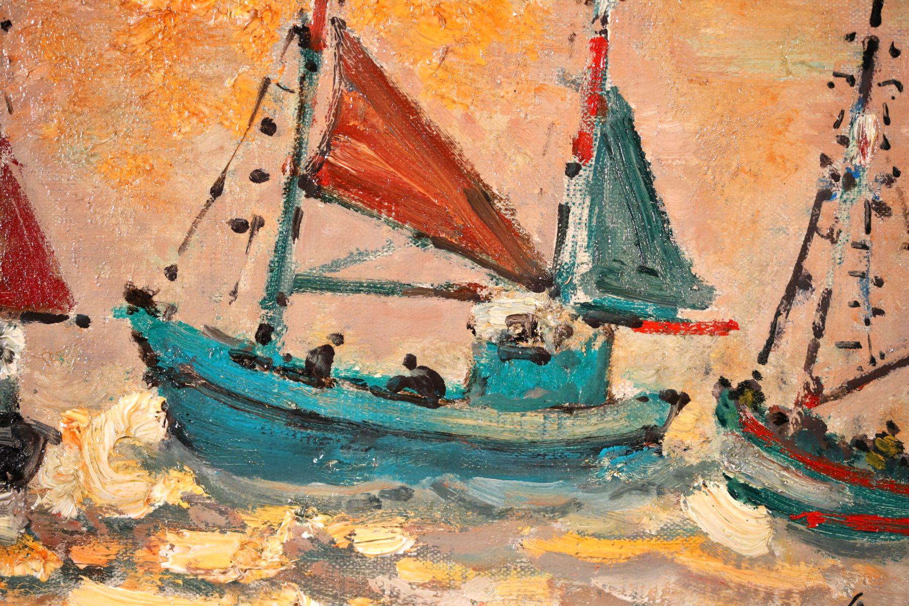 En mer, l'apres midi en Octobre -Modern Oil, Boats in Seascape by Andre Hambourg 5